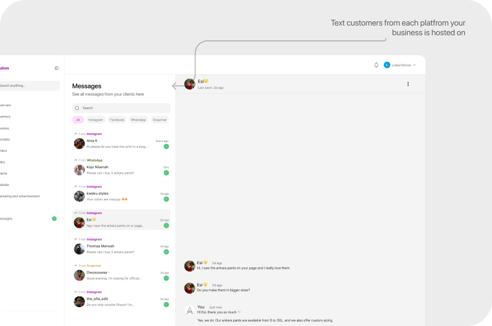 Maton customer communication inbox